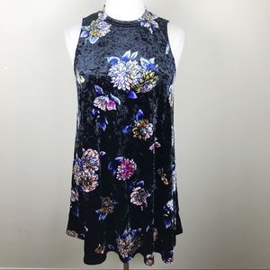 Want & Need Velvet Floral Tunic Sleeveless Top 1X